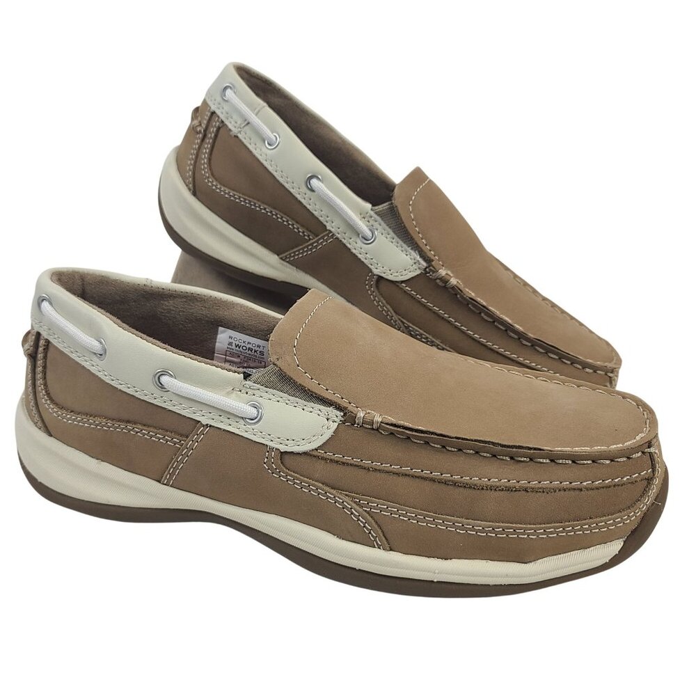 NEW Rockport Works Women's Sailing Club Slip-On Boat Shoes Tan Sz 9.5 M Leather